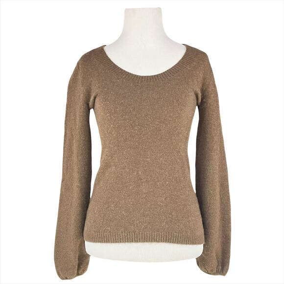 OLD NAVY 2007 Collection 100% Cashmere Brown Scoop Neck Sweater Size S *mended* - Picture 1 of 9